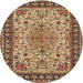Round Traditional Dark Sienna Brown Persian Rug, tr84