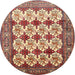 Square Machine Washable Traditional Brown Red Rug, wshtr853