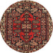 Round Traditional Saffron Red Persian Rug, tr86