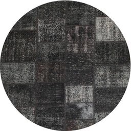 Round Traditional Charcoal Black Persian Rug, tr874