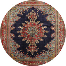 Round Traditional Dark Almond Brown Medallion Rug, tr89