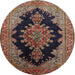 Round Traditional Dark Almond Brown Medallion Rug, tr89