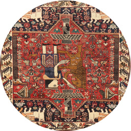 Round Traditional Saffron Red Animal Rug, tr903