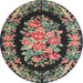 Round Traditional Bakers Brown Medallion Rug, tr921