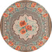 Round Traditional Light French Beige Brown Medallion Rug, tr922