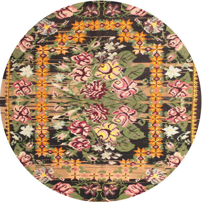 Round Traditional Dark Sienna Brown Medallion Rug, tr923