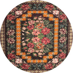 Round Traditional Orange Brown Medallion Rug, tr929