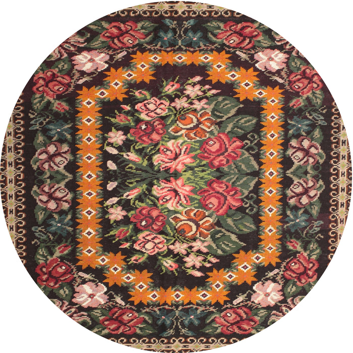 Round Traditional Orange Brown Medallion Rug, tr929