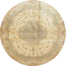 Round Traditional Brown Gold Medallion Rug, tr92