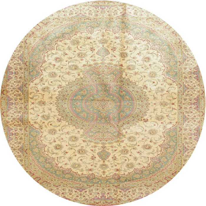 Round Traditional Brown Gold Medallion Rug, tr92