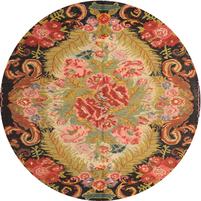 Round Traditional Gold Medallion Rug, tr934
