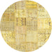 Round Traditional Chrome Gold Yellow Patchwork Rug, tr935