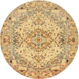 Round Traditional Chrome Gold Yellow Persian Rug, tr939