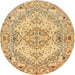 Round Traditional Chrome Gold Yellow Persian Rug, tr939