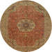 Round Traditional Mahogany Brown Medallion Rug, tr93