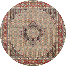 Round Traditional Light French Beige Brown Medallion Rug, tr952