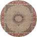 Round Traditional Light French Beige Brown Medallion Rug, tr952