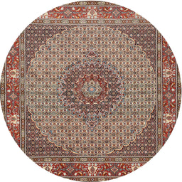 Round Traditional Light French Beige Brown Medallion Rug, tr957