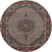 Round Traditional Bakers Brown Medallion Rug, tr962