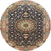 Round Traditional Dark Brown Medallion Rug, tr96