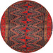 Round Traditional Chestnut Brown Persian Rug, tr976