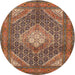 Round Traditional Saffron Red Persian Rug, tr981