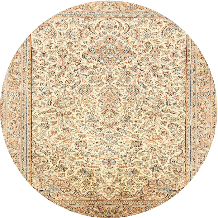 Round Traditional Khaki Gold Persian Rug, tr984