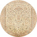 Round Traditional Khaki Gold Persian Rug, tr984