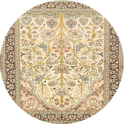 Square Machine Washable Traditional Khaki Gold Rug, wshtr985