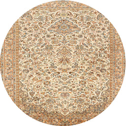 Round Traditional Brown Gold Persian Rug, tr986