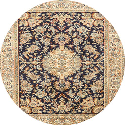Round Traditional Chestnut Brown Medallion Rug, tr988