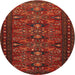 Square Machine Washable Traditional Brown Red Rug, wshtr994