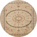 Round Traditional Brown Gold Medallion Rug, tr997