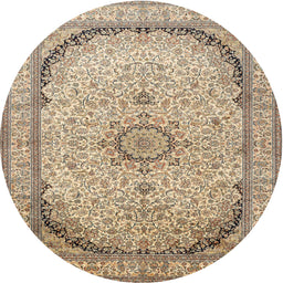 Round Traditional Brown Medallion Rug, tr999