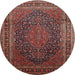 Round Traditional Saffron Red Medallion Rug, tr99