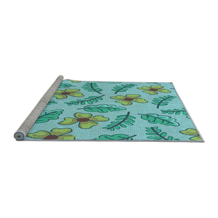 Sideview of Machine Washable Transitional Seafoam Green Rug, wshpat1004lblu