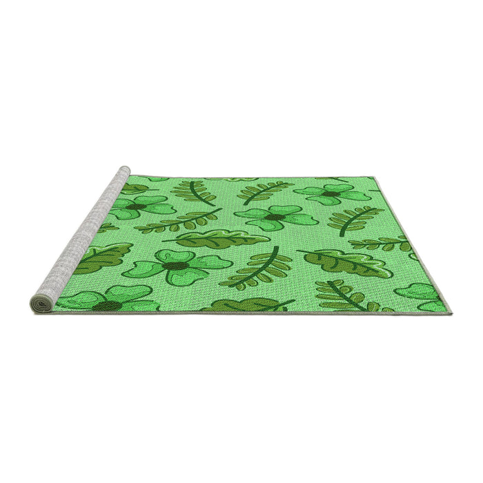 Sideview of Machine Washable Transitional Green Rug, wshpat1005grn