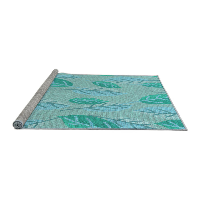 Sideview of Machine Washable Transitional Blue Turquoise Green Rug, wshpat1007lblu