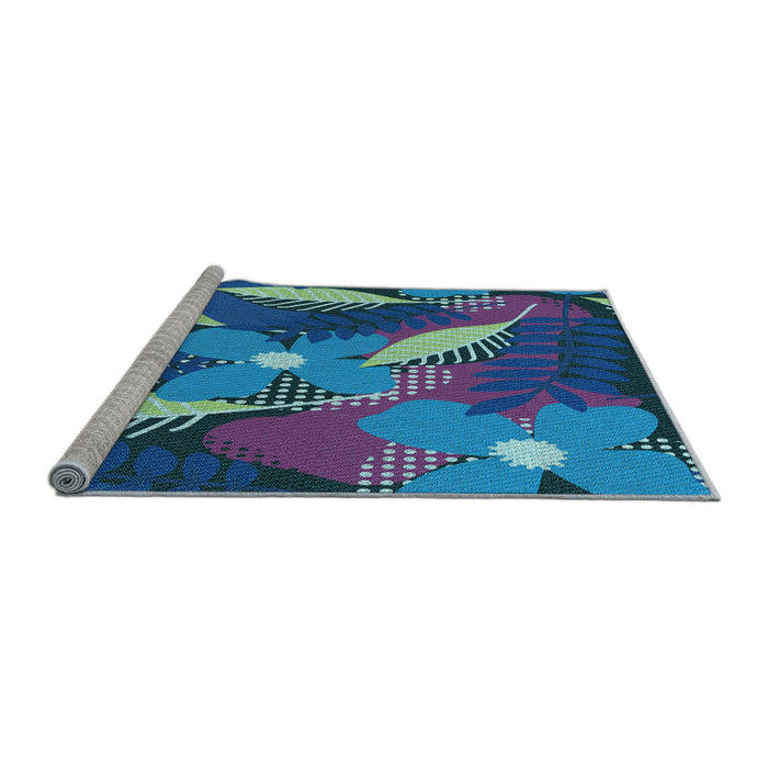 Sideview of Machine Washable Transitional Blue Rug, wshpat1010lblu