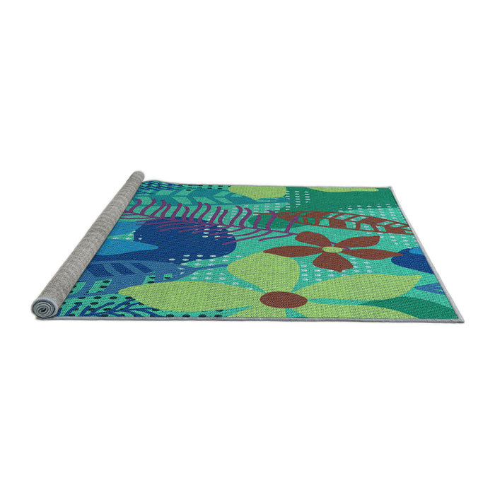 Sideview of Machine Washable Transitional Steel Blue Rug, wshpat1012lblu