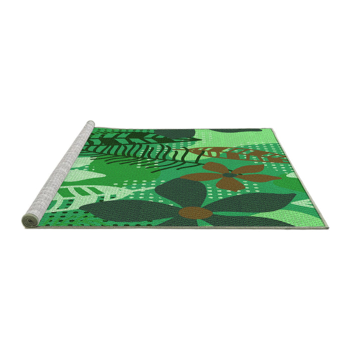 Sideview of Machine Washable Transitional Green Rug, wshpat1013grn