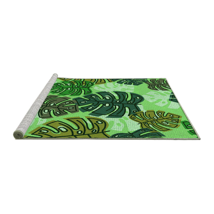 Sideview of Machine Washable Transitional Deep Emerald Green Rug, wshpat1015grn