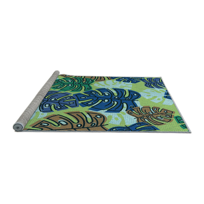 Sideview of Machine Washable Transitional Green Rug, wshpat1015lblu