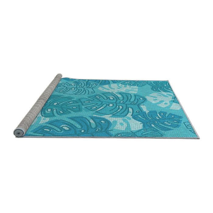 Sideview of Machine Washable Transitional Bright Turquoise Blue Rug, wshpat1016lblu