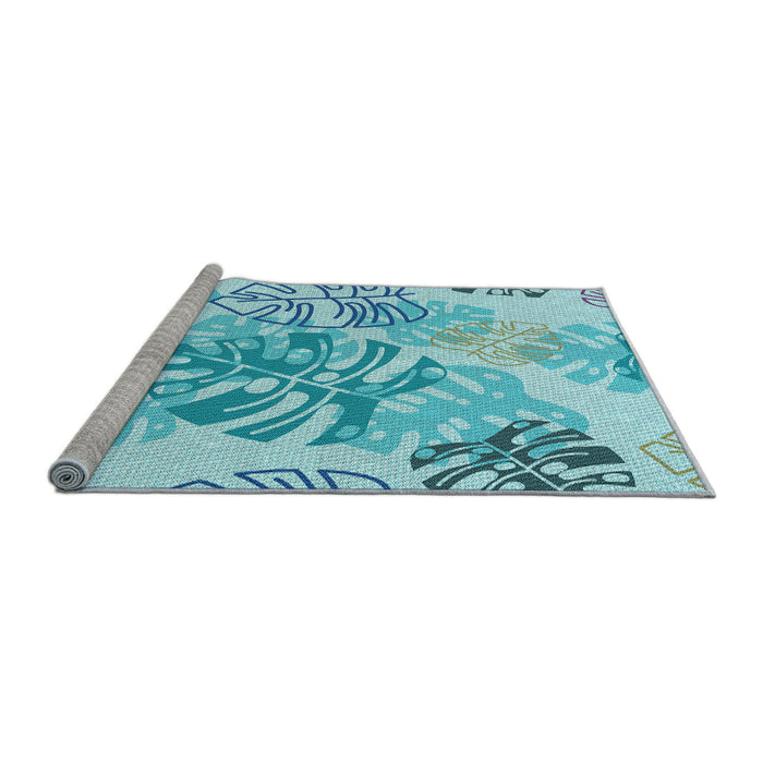 Sideview of Machine Washable Transitional Blue Rug, wshpat1018lblu
