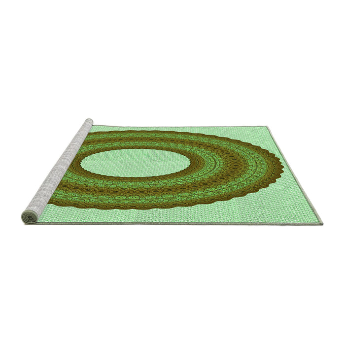 Sideview of Machine Washable Transitional Light Green Rug, wshpat1021grn