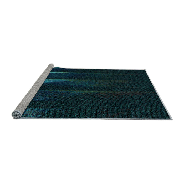 Sideview of Machine Washable Transitional Teal Green Rug, wshpat1026lblu