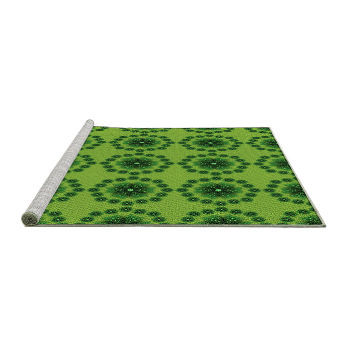 Sideview of Machine Washable Transitional Green Rug, wshpat1029grn