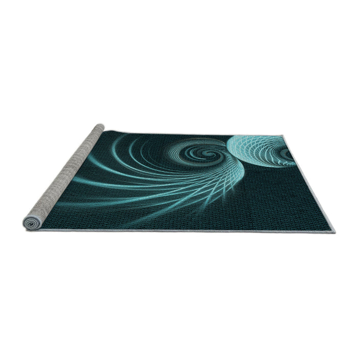 Sideview of Machine Washable Transitional Dark Cyan Green Rug, wshpat1031lblu