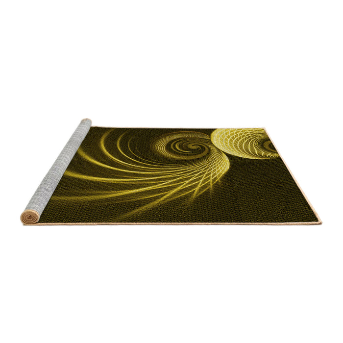 Sideview of Machine Washable Transitional Dark Yellow Green Rug, wshpat1031yw
